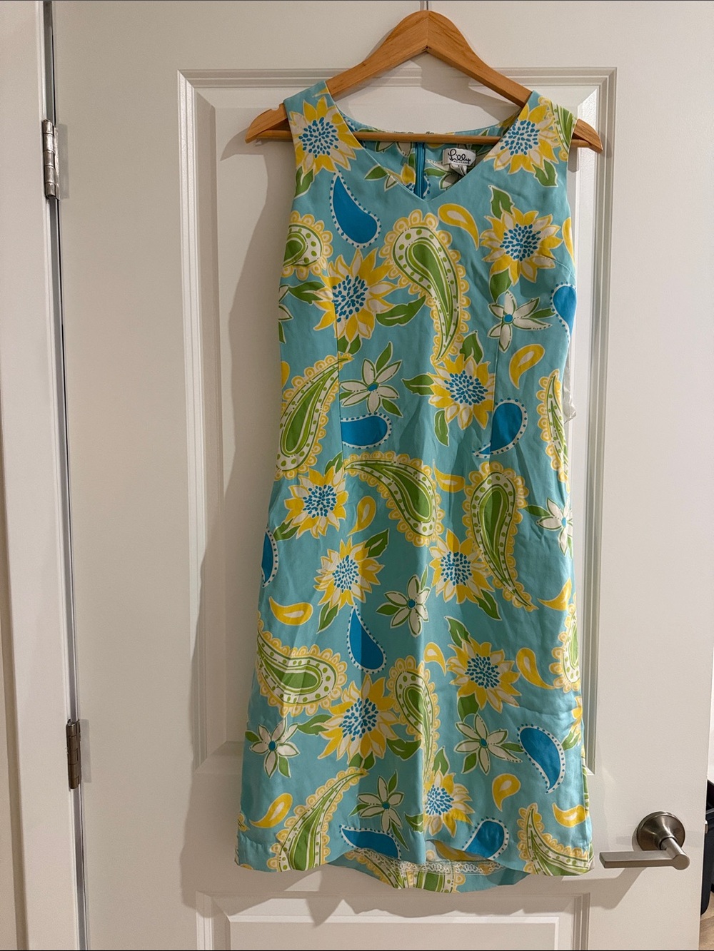 Lilly Pulitzer Aqua Paisley & Floral Midi Dress with Yellow and Green Accents